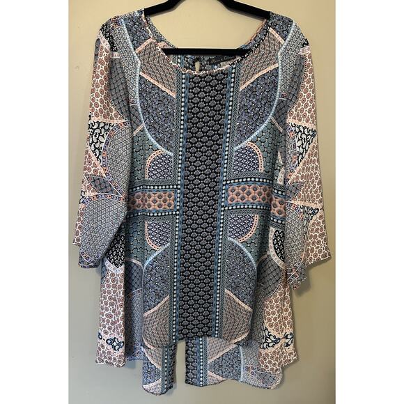 Rose And Olive Women’s 1X Tunic Blouse Top Beachy Vacation Sheer Paisley - Picture 1 of 6